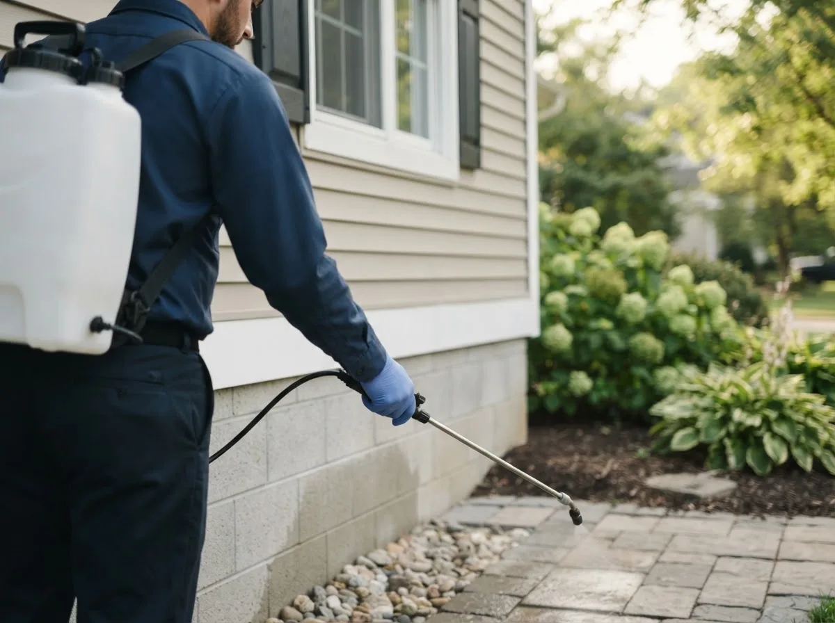 Pest control technician inspecting a home in Inavale, NE